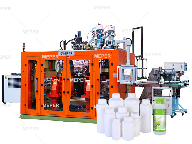 MEPER MP80FD Máquina de moldeo por soplado de extrusión de tipo articulado de botella de pesticida de 4 capas