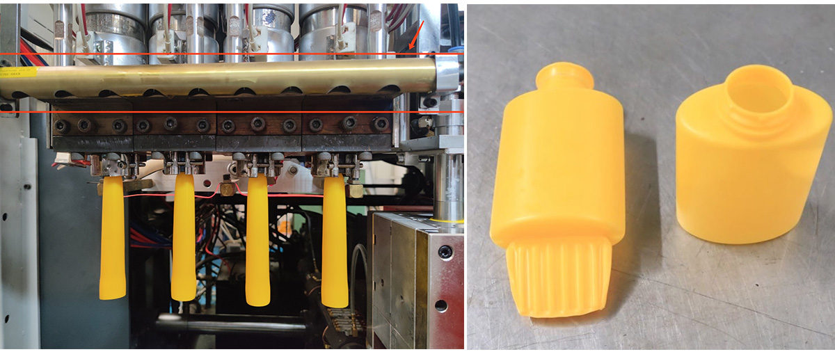 Aplicación del dispositivo antiestático en equipos de moldeo por soplado de extrusión.